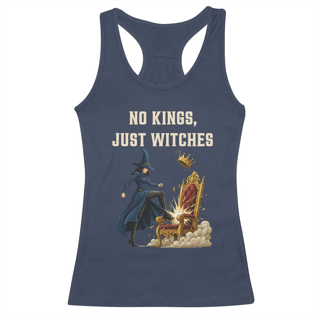 No Kings Just Witches Racerback Tank Top Feminist Witch Kicking Throne Protest - Wonder Print Shop