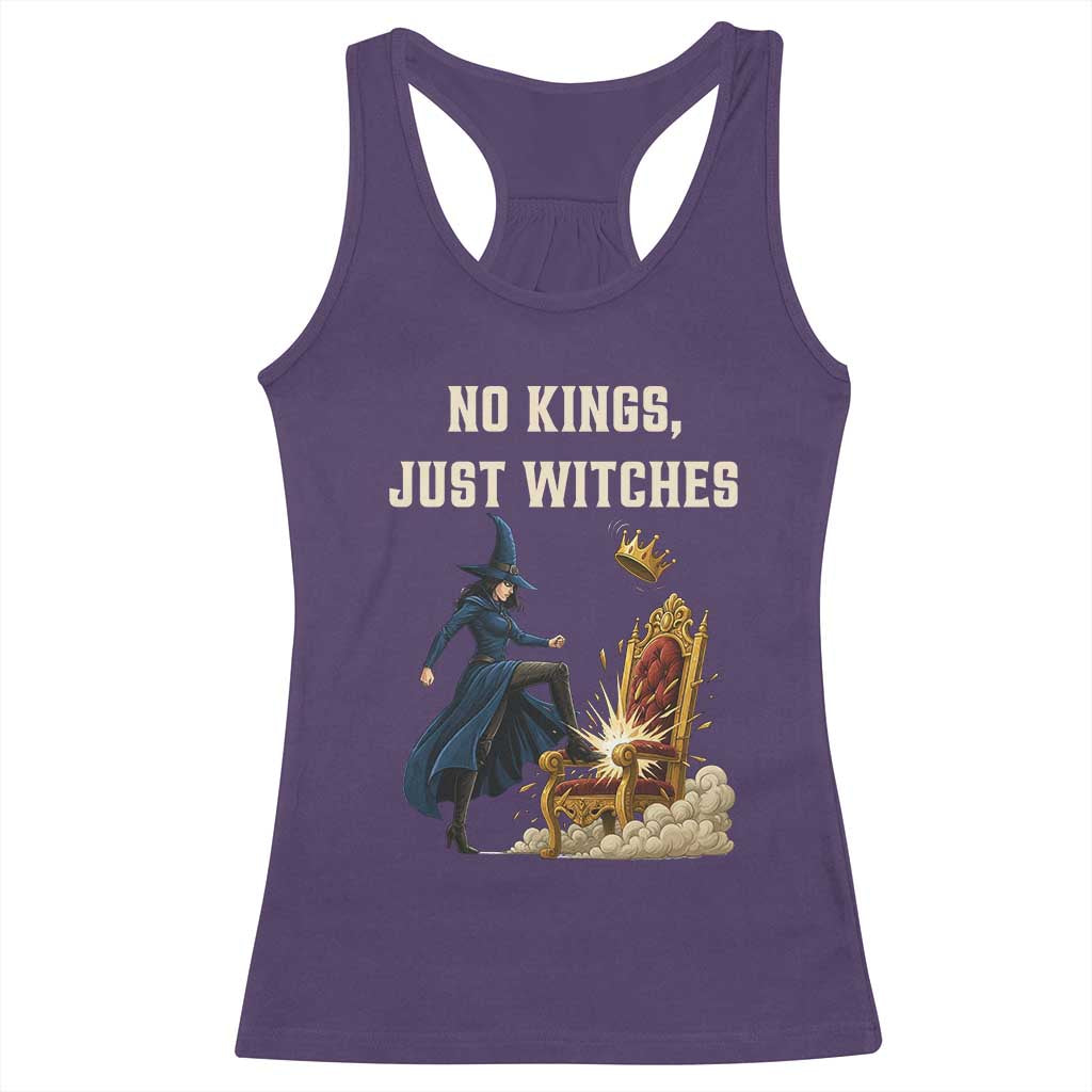 No Kings Just Witches Racerback Tank Top Feminist Witch Kicking Throne Protest - Wonder Print Shop