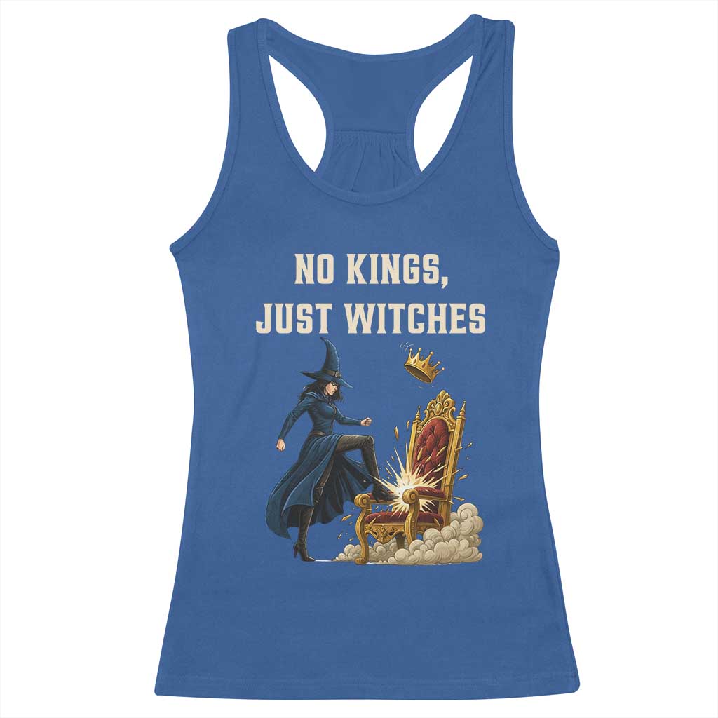 No Kings Just Witches Racerback Tank Top Feminist Witch Kicking Throne Protest - Wonder Print Shop