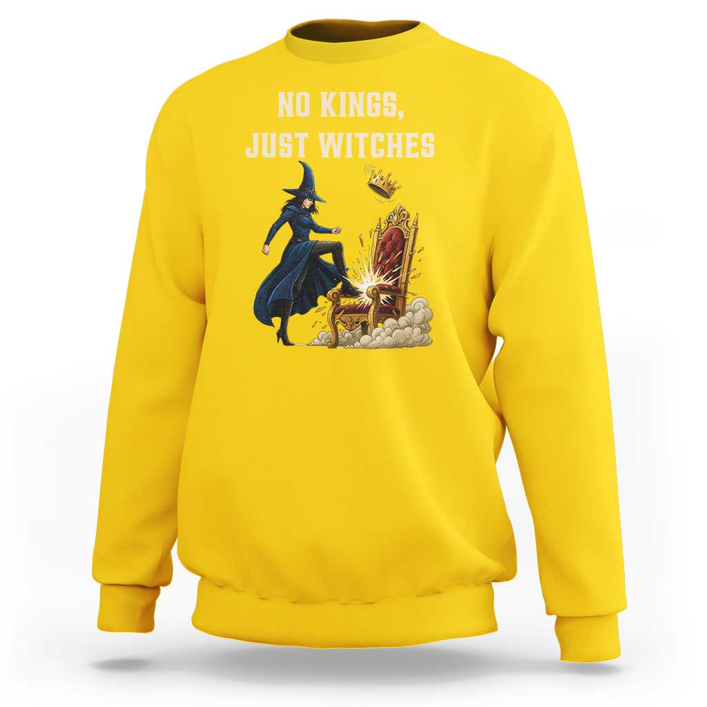 No Kings Just Witches Sweatshirt Feminist Witch Kicking Throne Protest - Wonder Print Shop