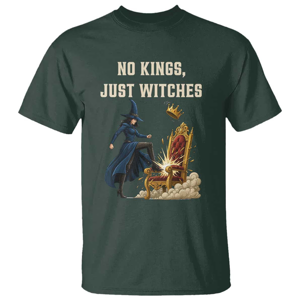 No Kings Just Witches T Shirt Feminist Witch Kicking Throne Protest - Wonder Print Shop