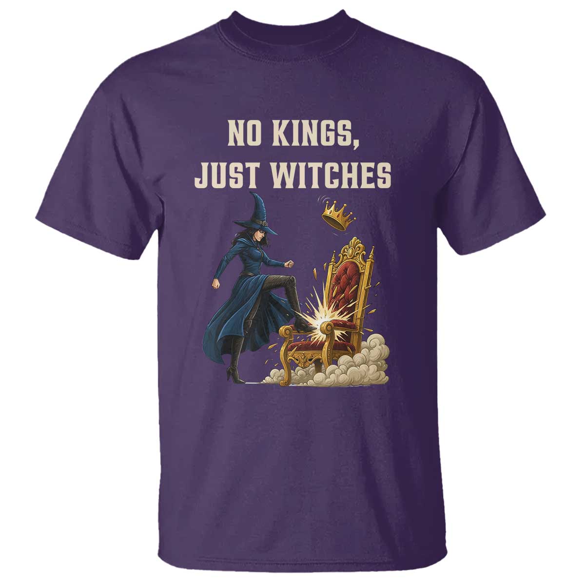 No Kings Just Witches T Shirt Feminist Witch Kicking Throne Protest - Wonder Print Shop