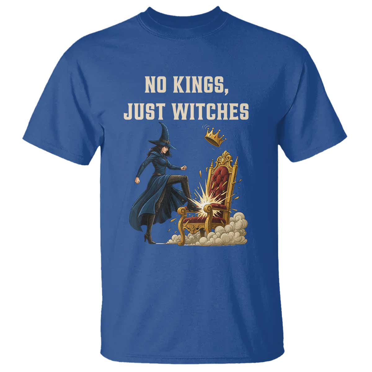 No Kings Just Witches T Shirt Feminist Witch Kicking Throne Protest - Wonder Print Shop