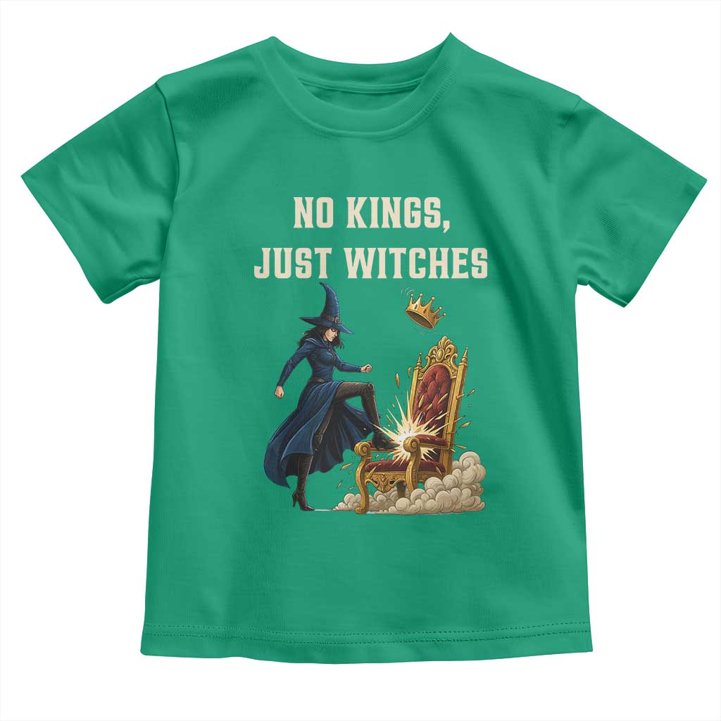 No Kings Just Witches Toddler T Shirt Feminist Witch Kicking Throne Protest - Wonder Print Shop