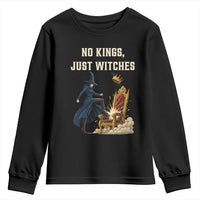 No Kings Just Witches Youth Sweatshirt Feminist Witch Kicking Throne Protest - Wonder Print Shop