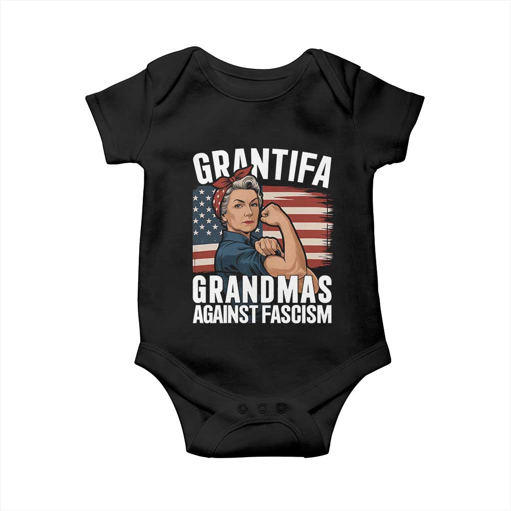 Patriotic Grantifa Baby Onesie Grandmas Against Fascism Protest American Flag - Wonder Print Shop