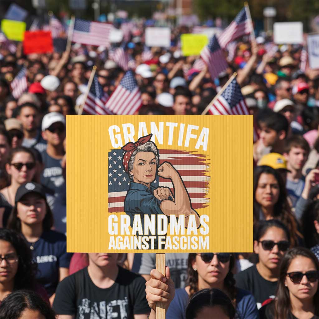 Patriotic Grantifa Protest Sign Grandmas Against Fascism Protest American Flag - Wonder Print Shop