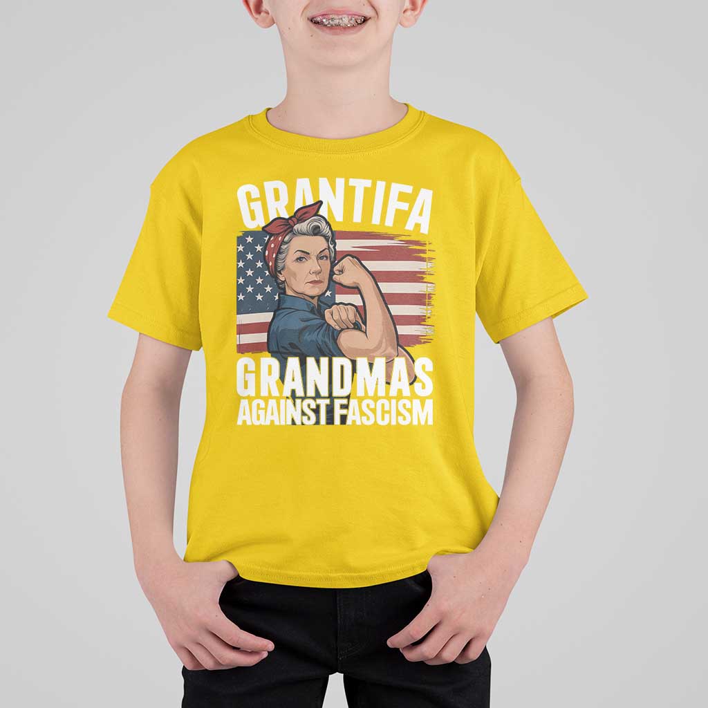 Patriotic Grantifa T Shirt For Kid Grandmas Against Fascism Protest American Flag - Wonder Print Shop