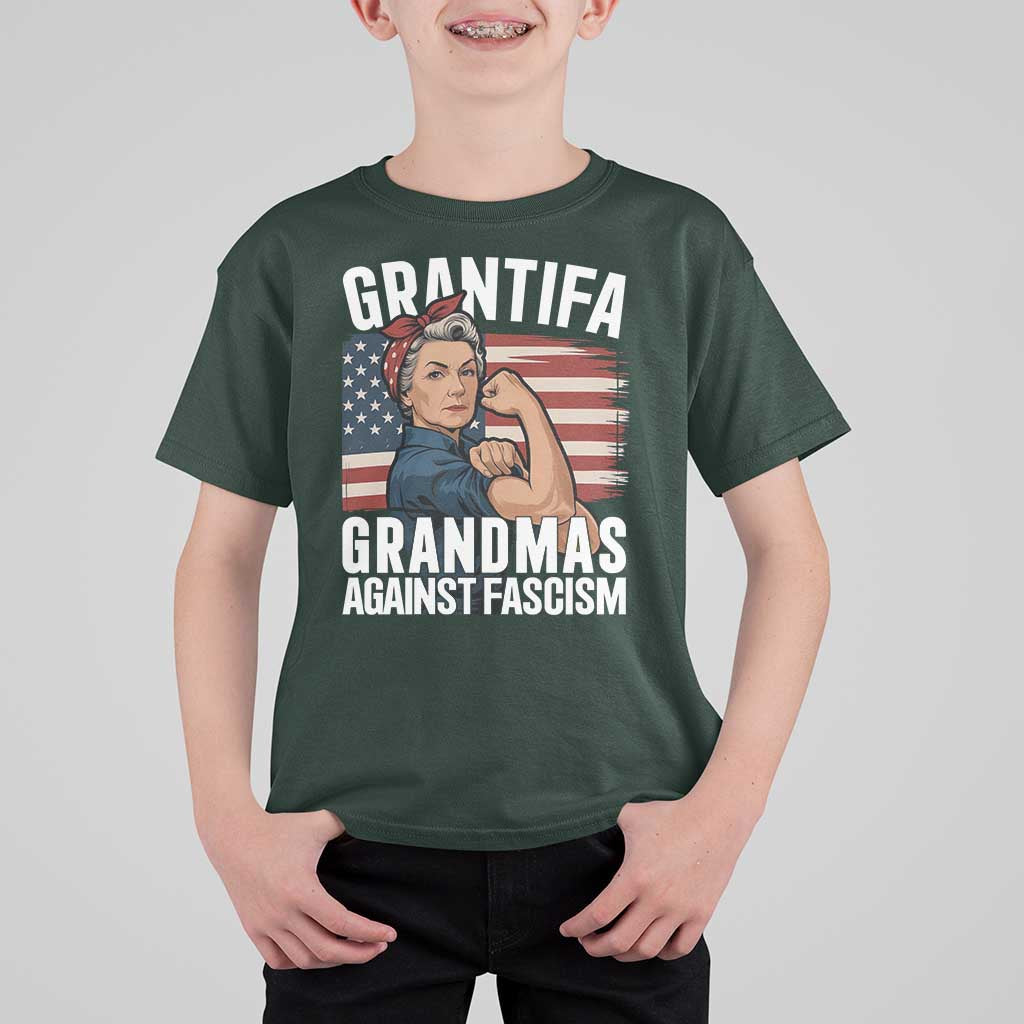 Patriotic Grantifa T Shirt For Kid Grandmas Against Fascism Protest American Flag - Wonder Print Shop