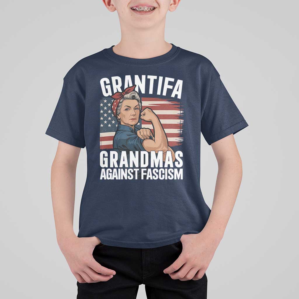 Patriotic Grantifa T Shirt For Kid Grandmas Against Fascism Protest American Flag - Wonder Print Shop