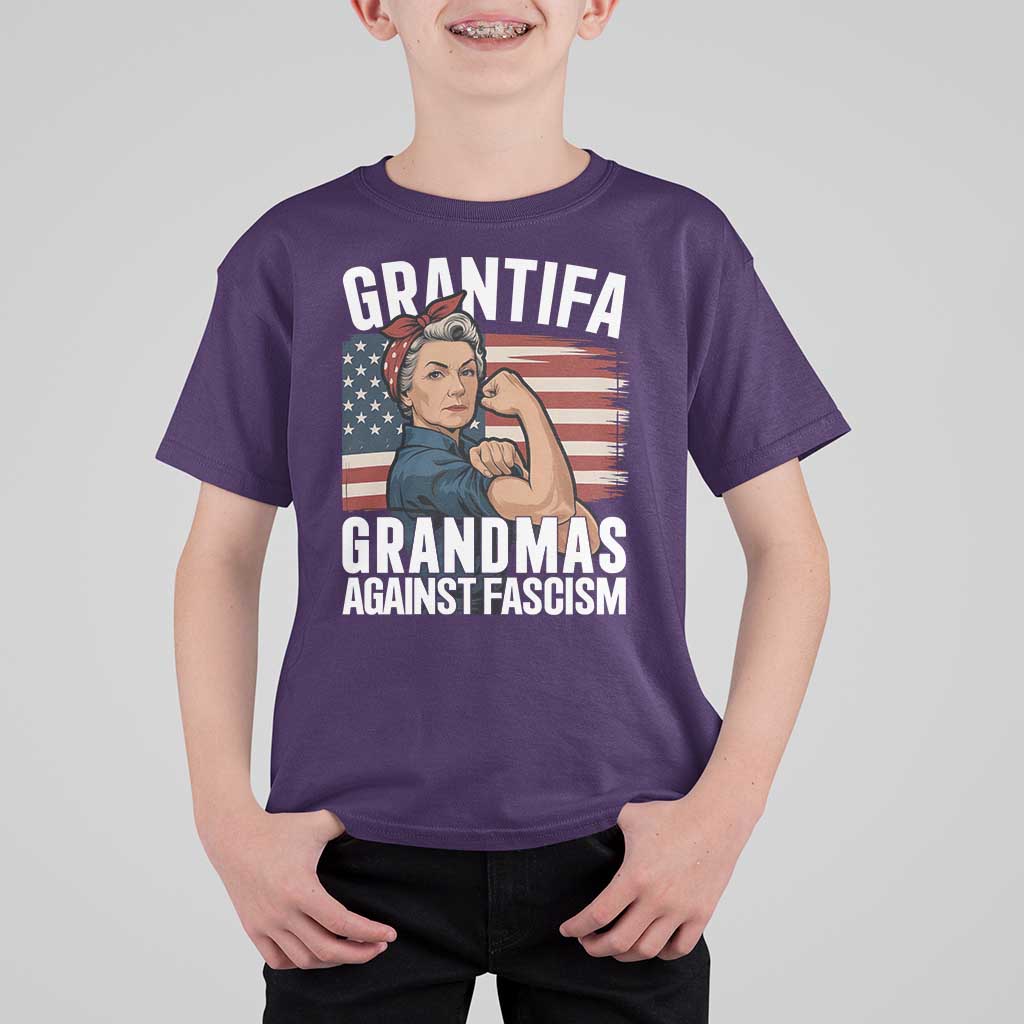 Patriotic Grantifa T Shirt For Kid Grandmas Against Fascism Protest American Flag - Wonder Print Shop