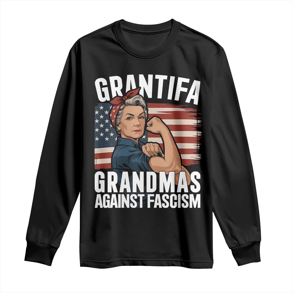 Patriotic Grantifa Long Sleeve Shirt Grandmas Against Fascism Protest American Flag - Wonder Print Shop