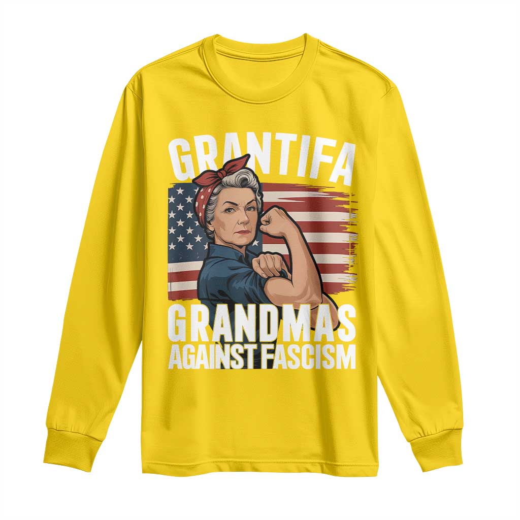 Patriotic Grantifa Long Sleeve Shirt Grandmas Against Fascism Protest American Flag - Wonder Print Shop