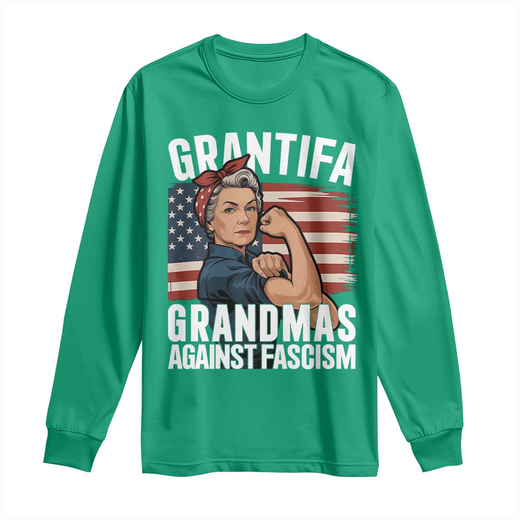 Patriotic Grantifa Long Sleeve Shirt Grandmas Against Fascism Protest American Flag - Wonder Print Shop