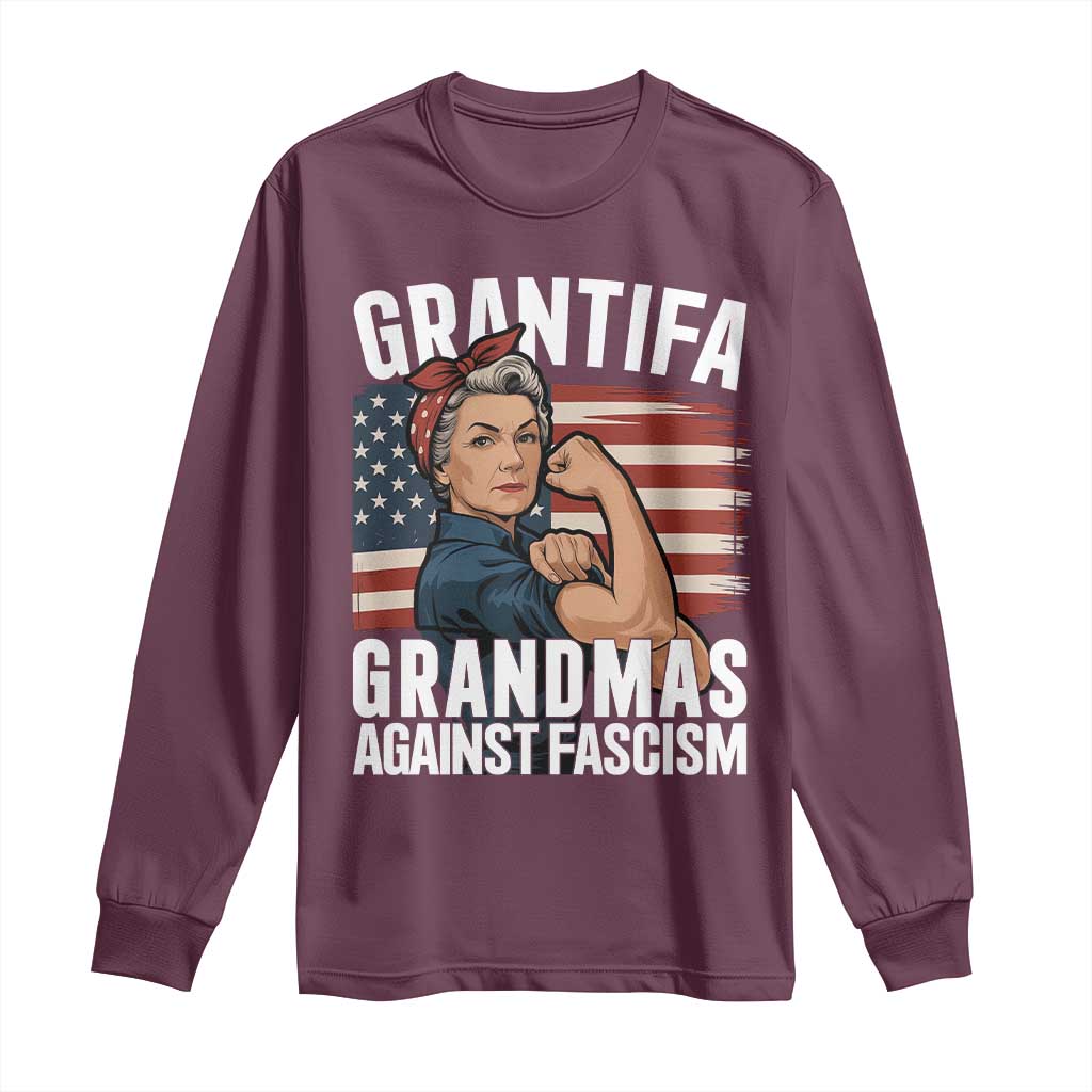 Patriotic Grantifa Long Sleeve Shirt Grandmas Against Fascism Protest American Flag - Wonder Print Shop