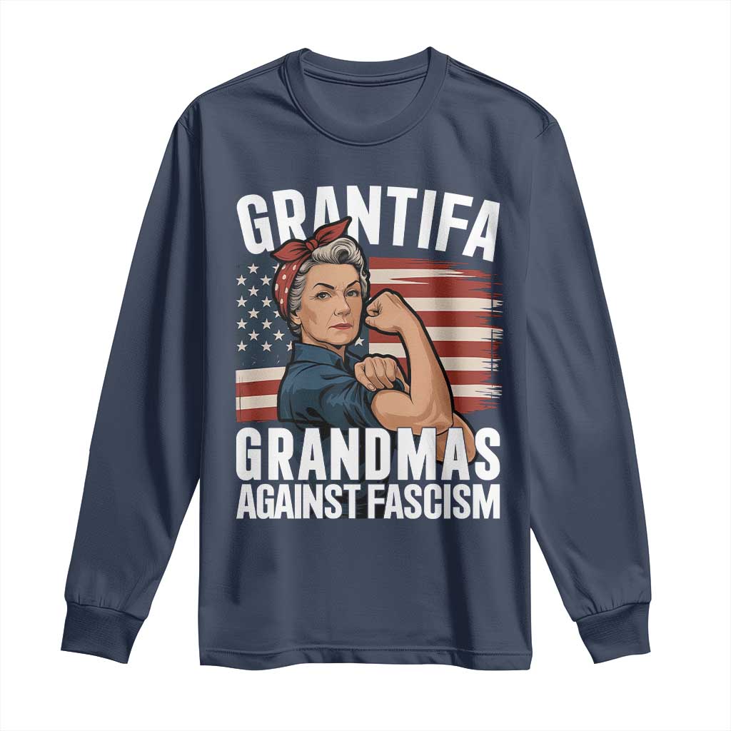 Patriotic Grantifa Long Sleeve Shirt Grandmas Against Fascism Protest American Flag - Wonder Print Shop