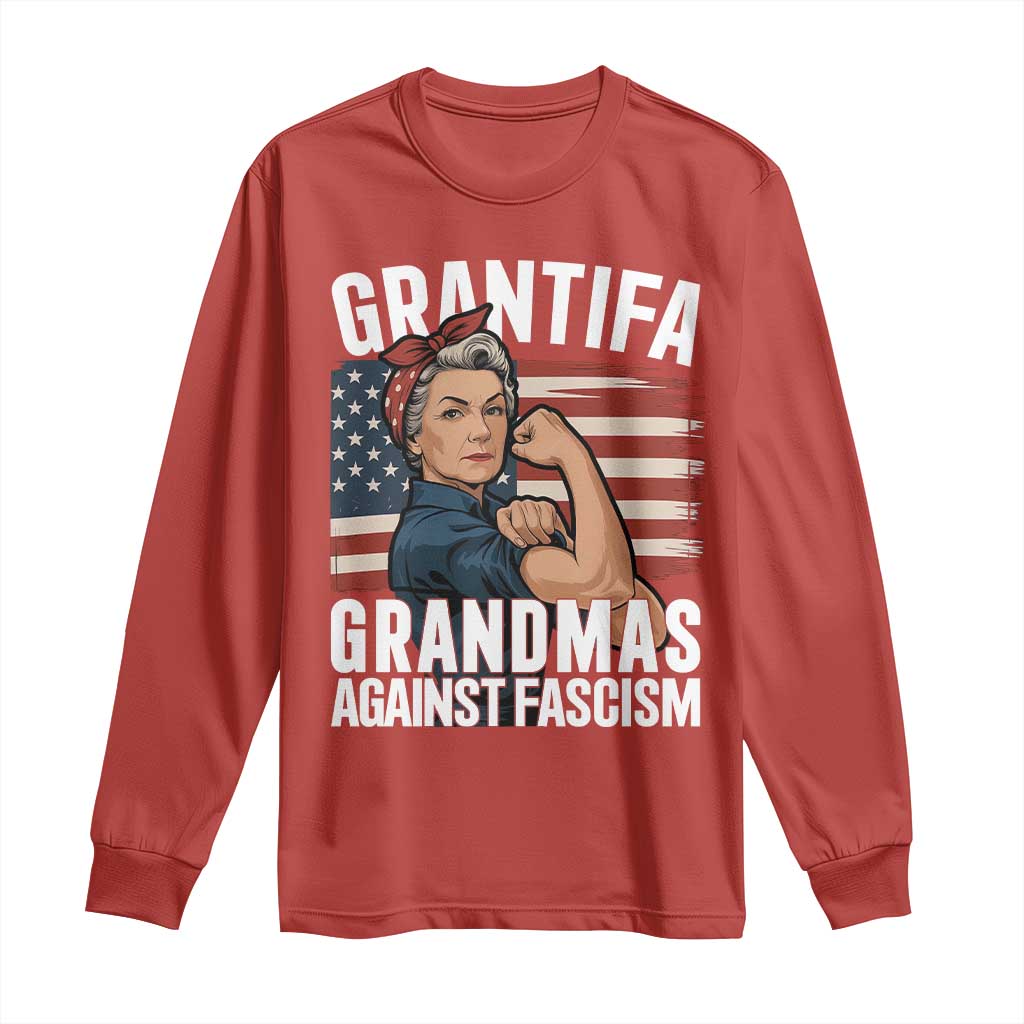 Patriotic Grantifa Long Sleeve Shirt Grandmas Against Fascism Protest American Flag - Wonder Print Shop