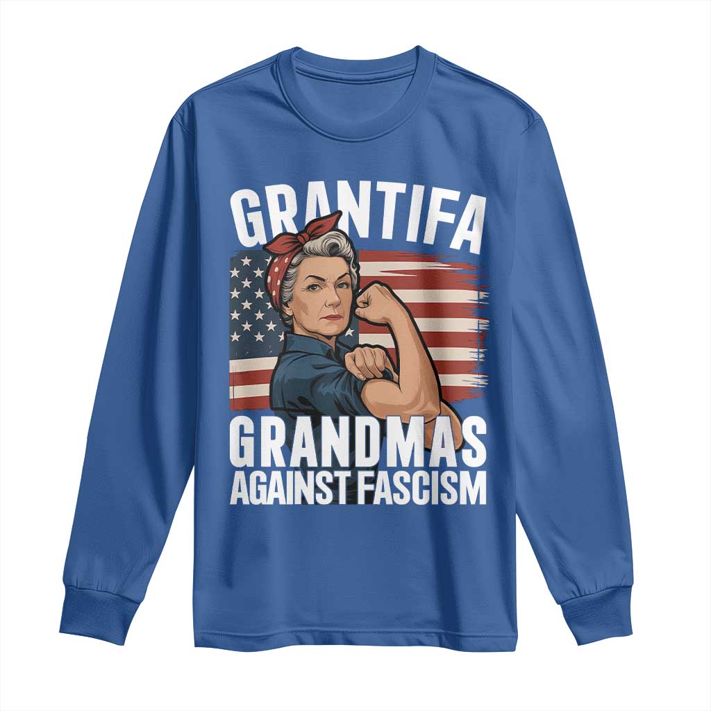 Patriotic Grantifa Long Sleeve Shirt Grandmas Against Fascism Protest American Flag - Wonder Print Shop