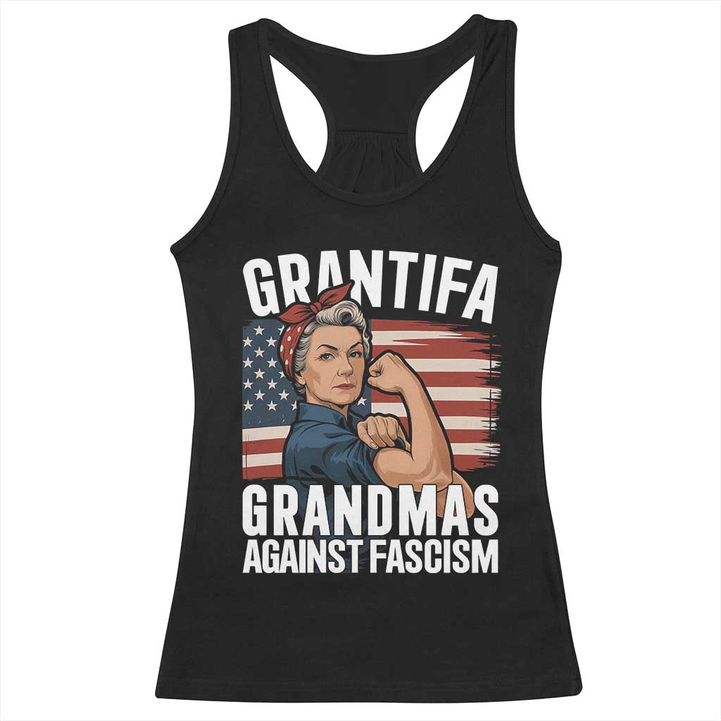 Patriotic Grantifa Racerback Tank Top Grandmas Against Fascism Protest American Flag - Wonder Print Shop