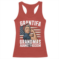 Patriotic Grantifa Racerback Tank Top Grandmas Against Fascism Protest American Flag - Wonder Print Shop
