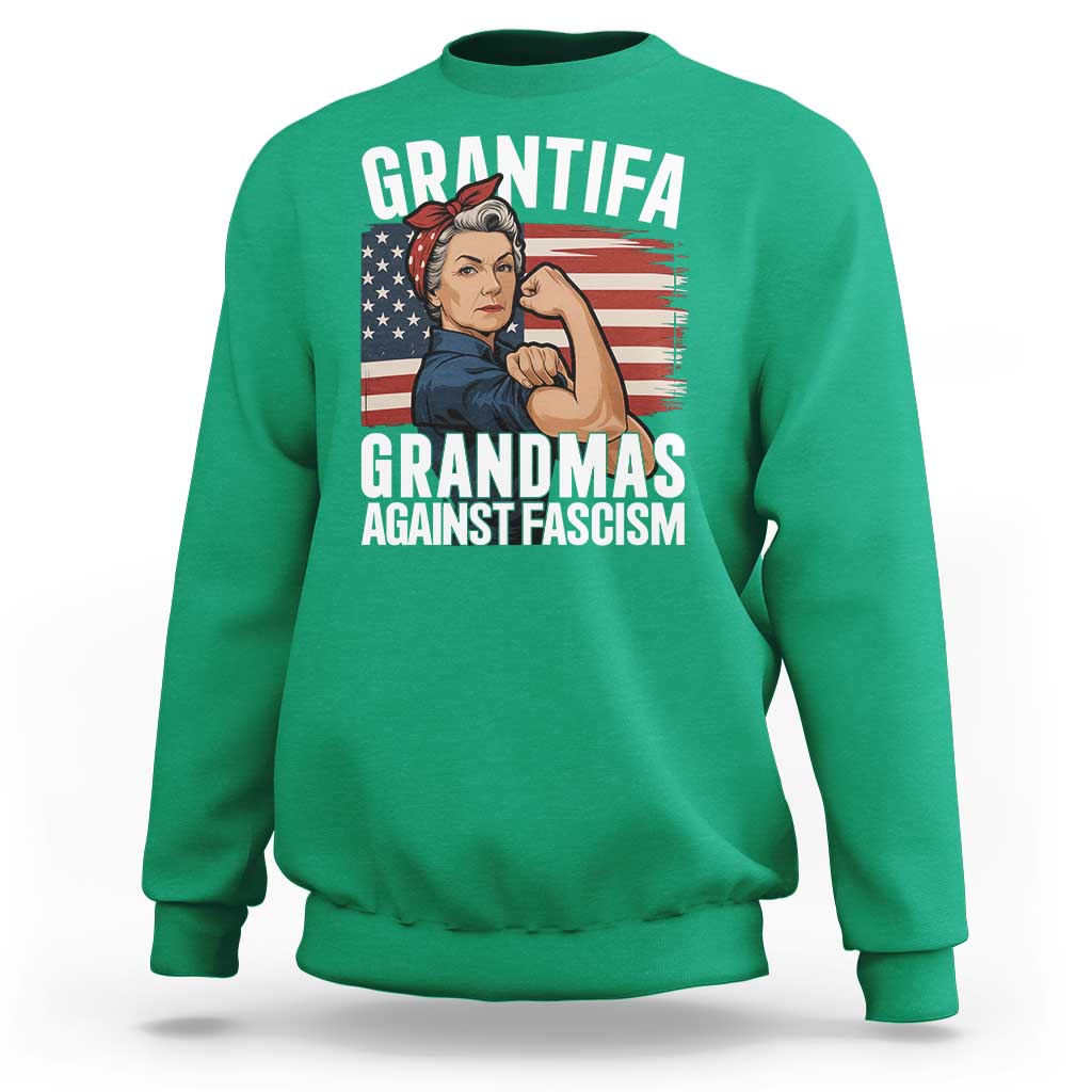 Patriotic Grantifa Sweatshirt Grandmas Against Fascism Protest American Flag - Wonder Print Shop