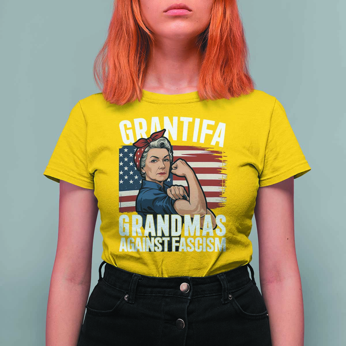 Patriotic Grantifa T Shirt For Women Grandmas Against Fascism Protest American Flag - Wonder Print Shop