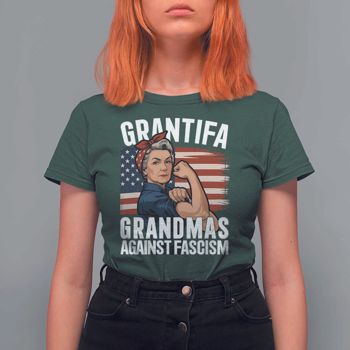 Patriotic Grantifa T Shirt For Women Grandmas Against Fascism Protest American Flag - Wonder Print Shop