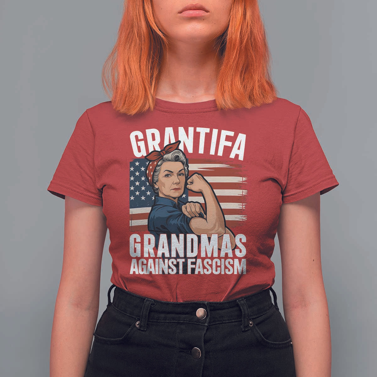 Patriotic Grantifa T Shirt For Women Grandmas Against Fascism Protest American Flag - Wonder Print Shop