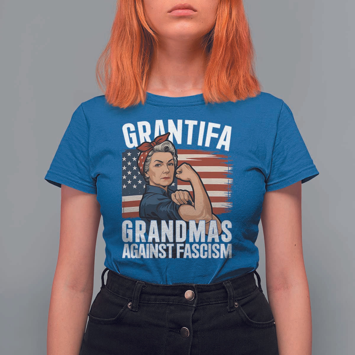 Patriotic Grantifa T Shirt For Women Grandmas Against Fascism Protest American Flag - Wonder Print Shop
