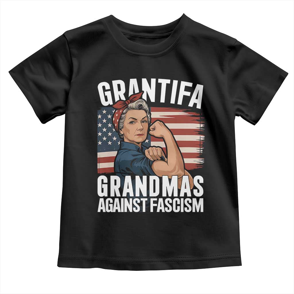 Patriotic Grantifa Toddler T Shirt Grandmas Against Fascism Protest American Flag - Wonder Print Shop