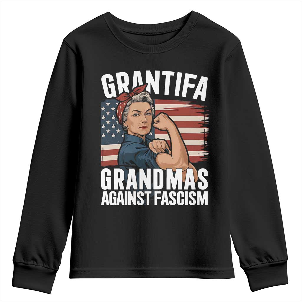 Patriotic Grantifa Youth Sweatshirt Grandmas Against Fascism Protest American Flag - Wonder Print Shop