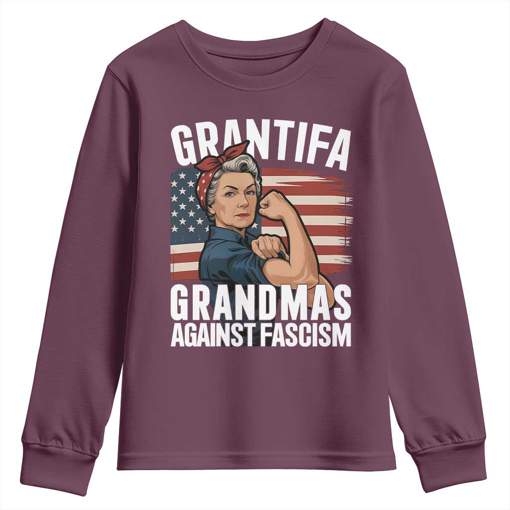 Patriotic Grantifa Youth Sweatshirt Grandmas Against Fascism Protest American Flag - Wonder Print Shop