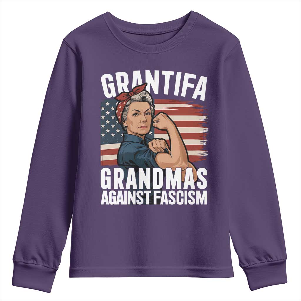 Patriotic Grantifa Youth Sweatshirt Grandmas Against Fascism Protest American Flag - Wonder Print Shop