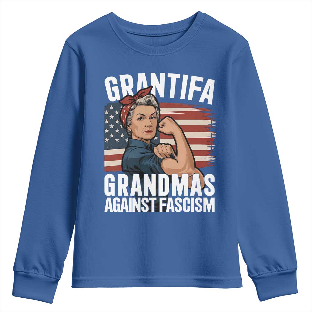 Patriotic Grantifa Youth Sweatshirt Grandmas Against Fascism Protest American Flag - Wonder Print Shop
