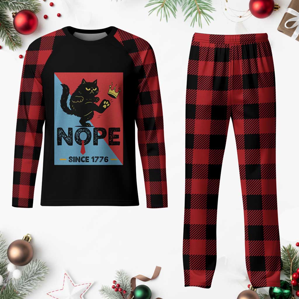 Nope Since 1776 Sarcastic Black Cat Plaid Pajama Set Funny No Kings In America Patriotic Protest - Wonder Print Shop