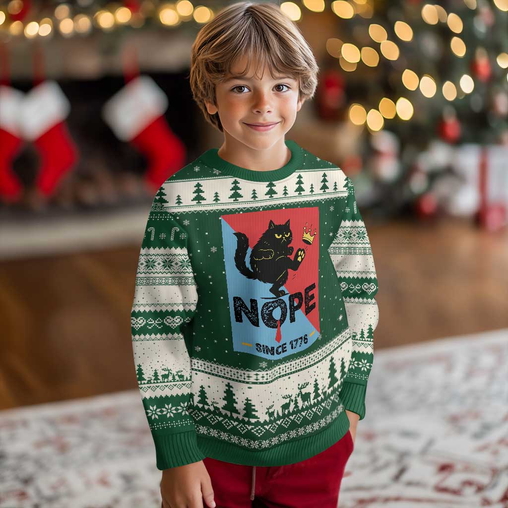 Nope Since 1776 Sarcastic Black Cat Ugly Christmas Sweater Funny No Kings In America Patriotic Protest - Wonder Print Shop