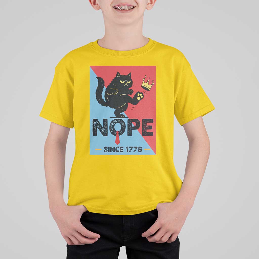 Nope Since 1776 Sarcastic Black Cat T Shirt For Kid Funny No Kings In America Patriotic Protest - Wonder Print Shop