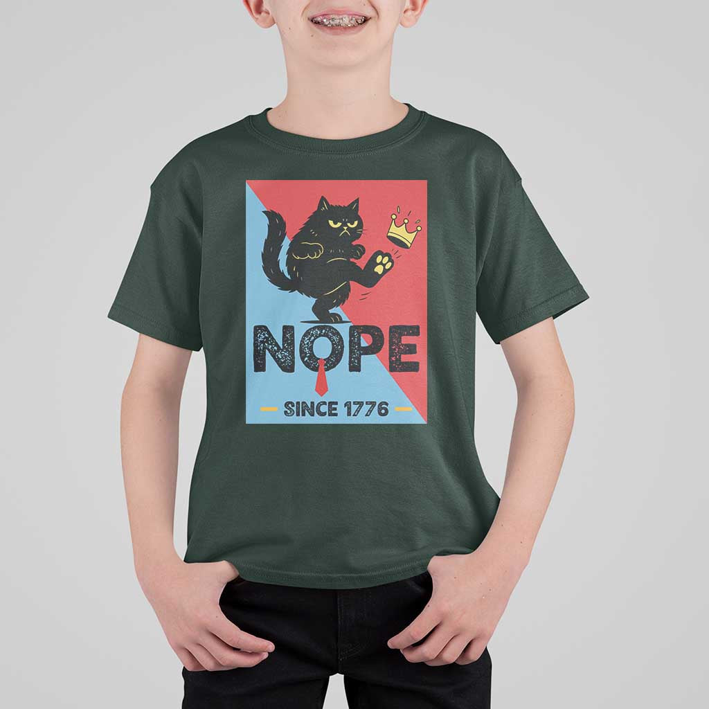 Nope Since 1776 Sarcastic Black Cat T Shirt For Kid Funny No Kings In America Patriotic Protest - Wonder Print Shop