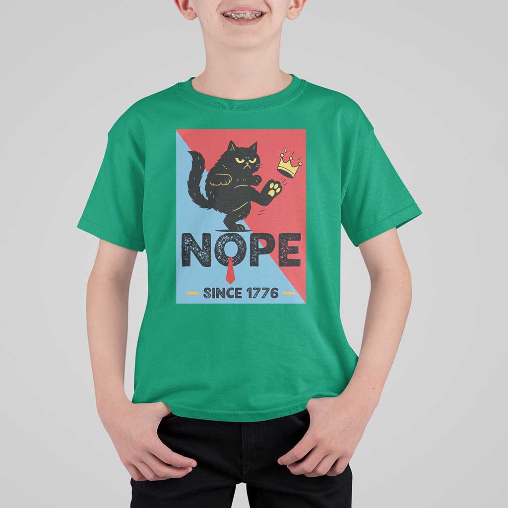 Nope Since 1776 Sarcastic Black Cat T Shirt For Kid Funny No Kings In America Patriotic Protest - Wonder Print Shop