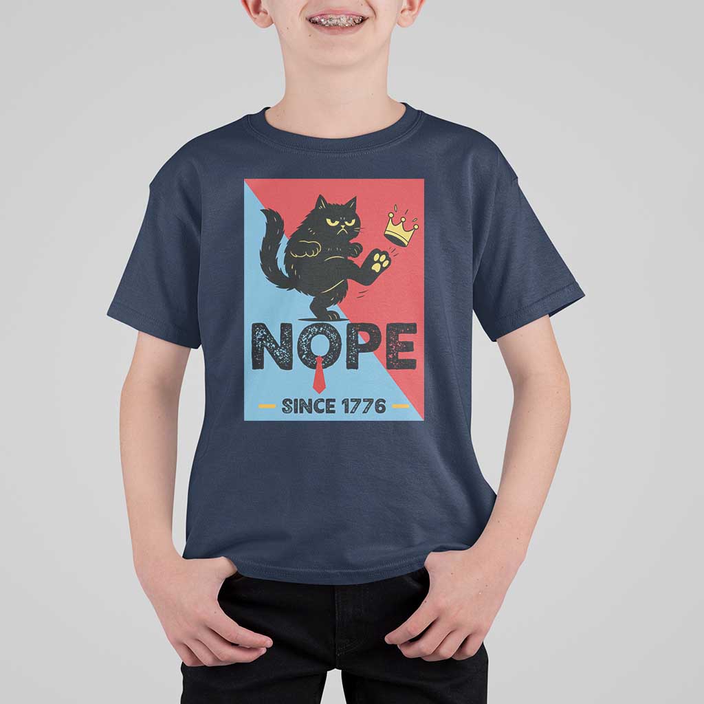Nope Since 1776 Sarcastic Black Cat T Shirt For Kid Funny No Kings In America Patriotic Protest - Wonder Print Shop