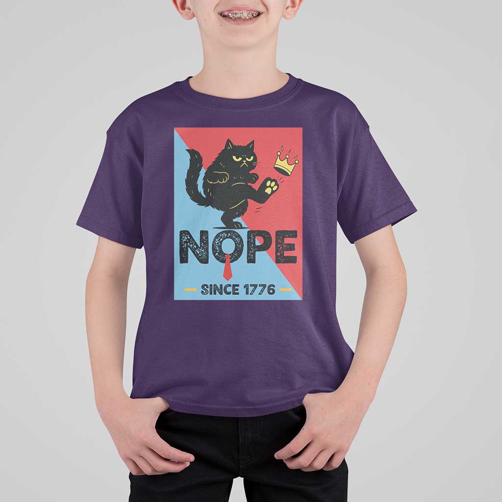 Nope Since 1776 Sarcastic Black Cat T Shirt For Kid Funny No Kings In America Patriotic Protest - Wonder Print Shop