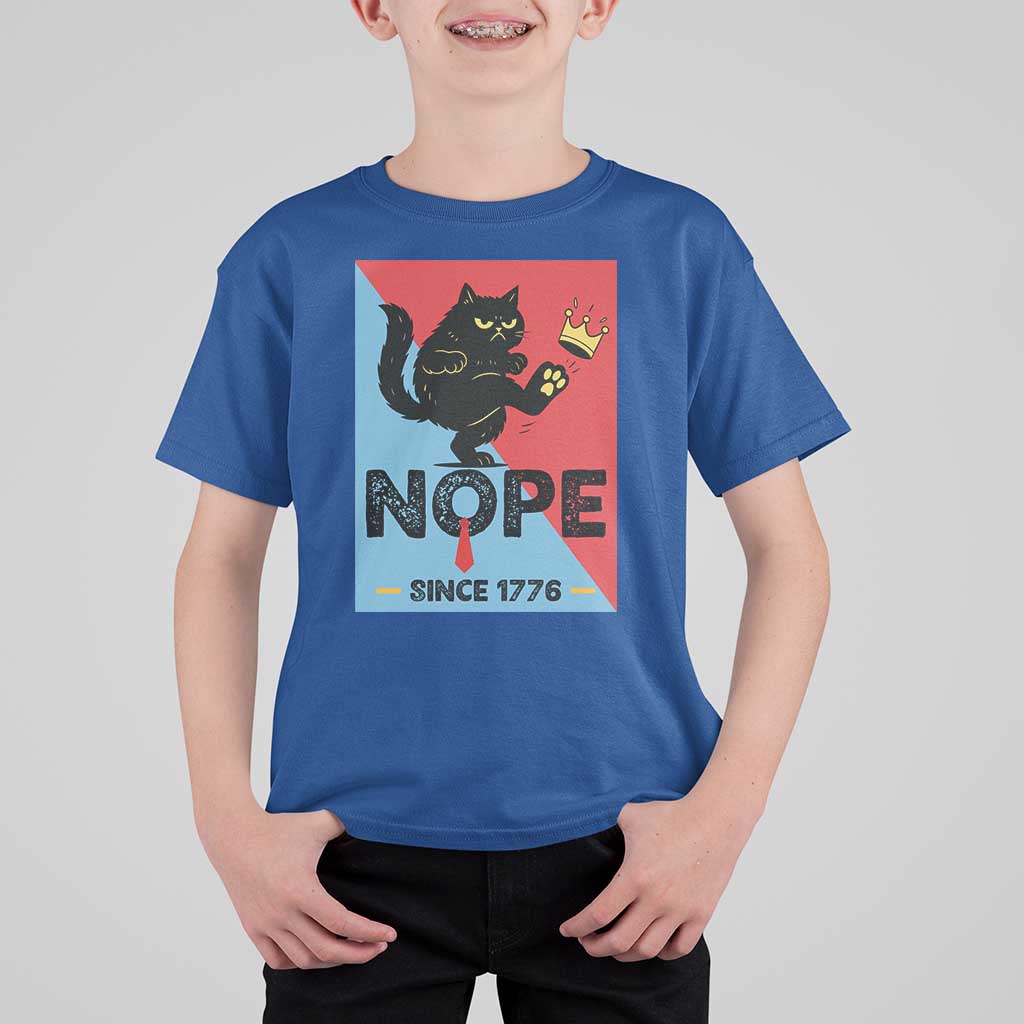 Nope Since 1776 Sarcastic Black Cat T Shirt For Kid Funny No Kings In America Patriotic Protest - Wonder Print Shop