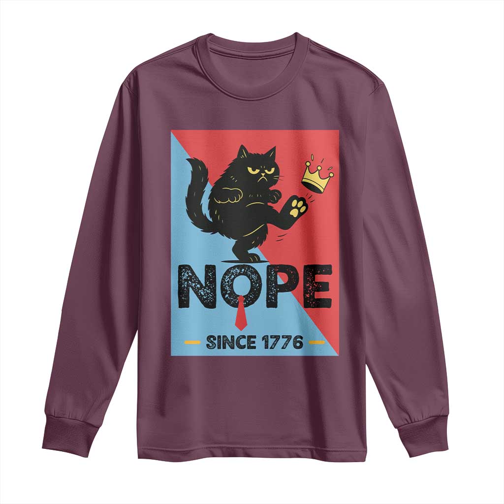 Nope Since 1776 Sarcastic Black Cat Long Sleeve Shirt Funny No Kings In America Patriotic Protest - Wonder Print Shop