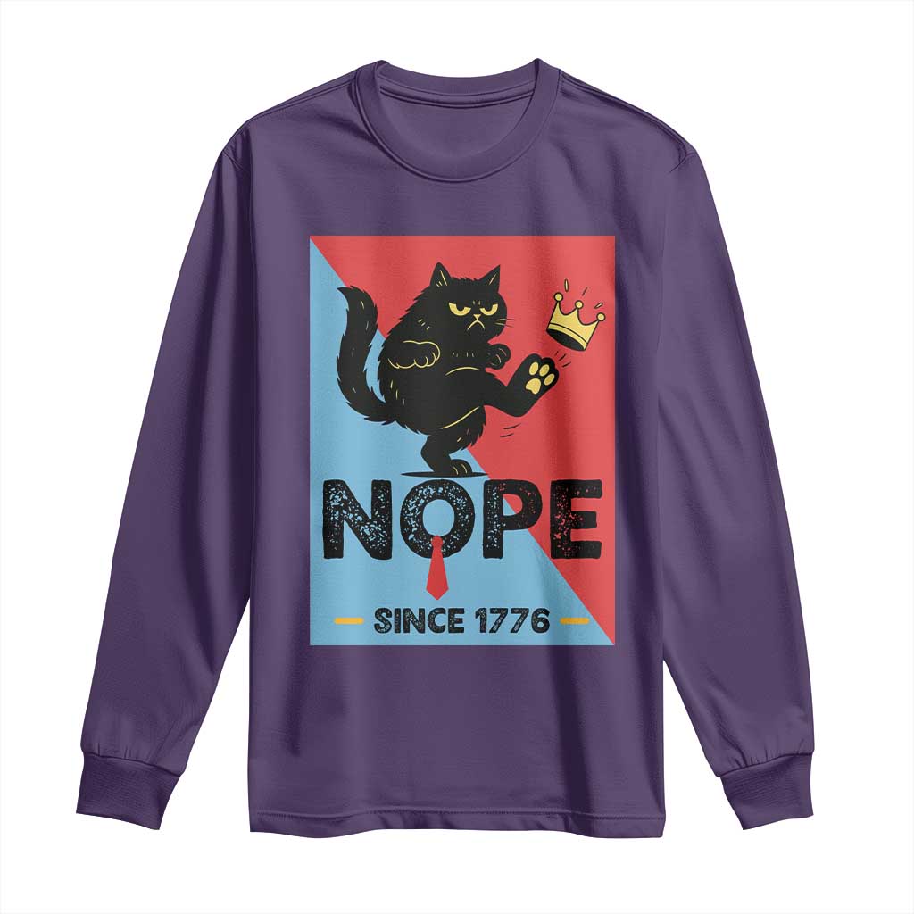 Nope Since 1776 Sarcastic Black Cat Long Sleeve Shirt Funny No Kings In America Patriotic Protest - Wonder Print Shop