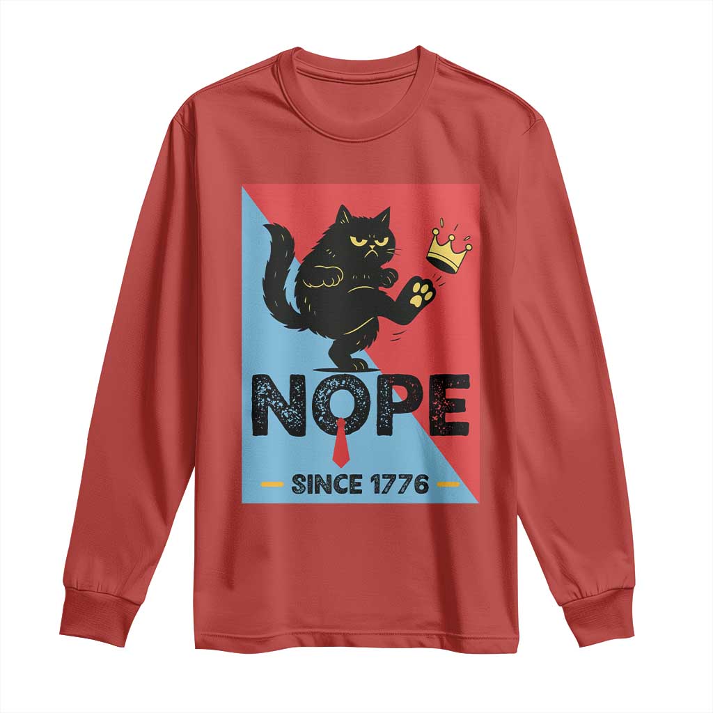 Nope Since 1776 Sarcastic Black Cat Long Sleeve Shirt Funny No Kings In America Patriotic Protest - Wonder Print Shop