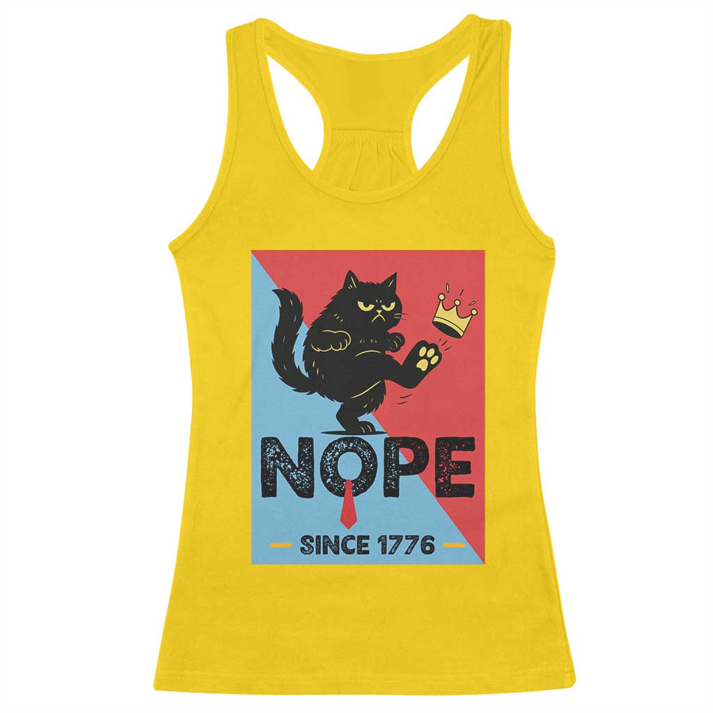Nope Since 1776 Sarcastic Black Cat Racerback Tank Top Funny No Kings In America Patriotic Protest - Wonder Print Shop