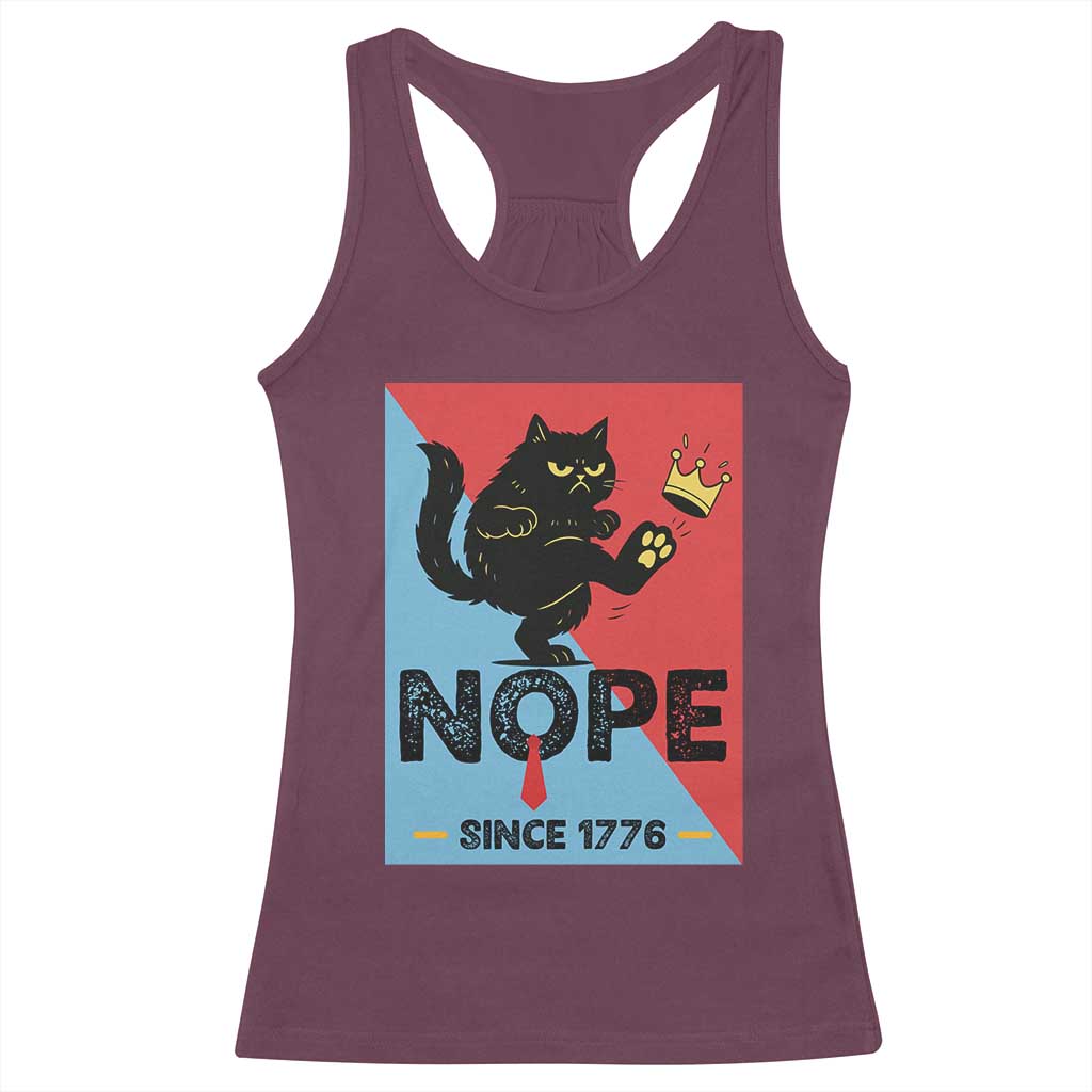Nope Since 1776 Sarcastic Black Cat Racerback Tank Top Funny No Kings In America Patriotic Protest - Wonder Print Shop