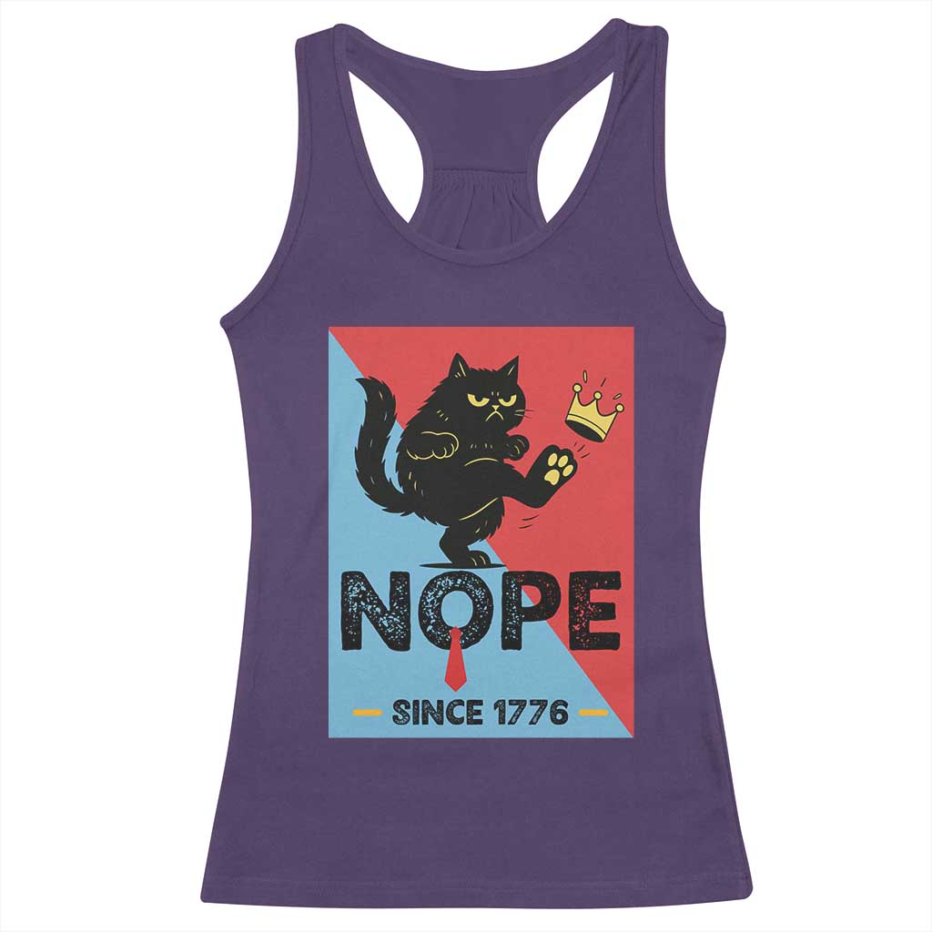 Nope Since 1776 Sarcastic Black Cat Racerback Tank Top Funny No Kings In America Patriotic Protest - Wonder Print Shop