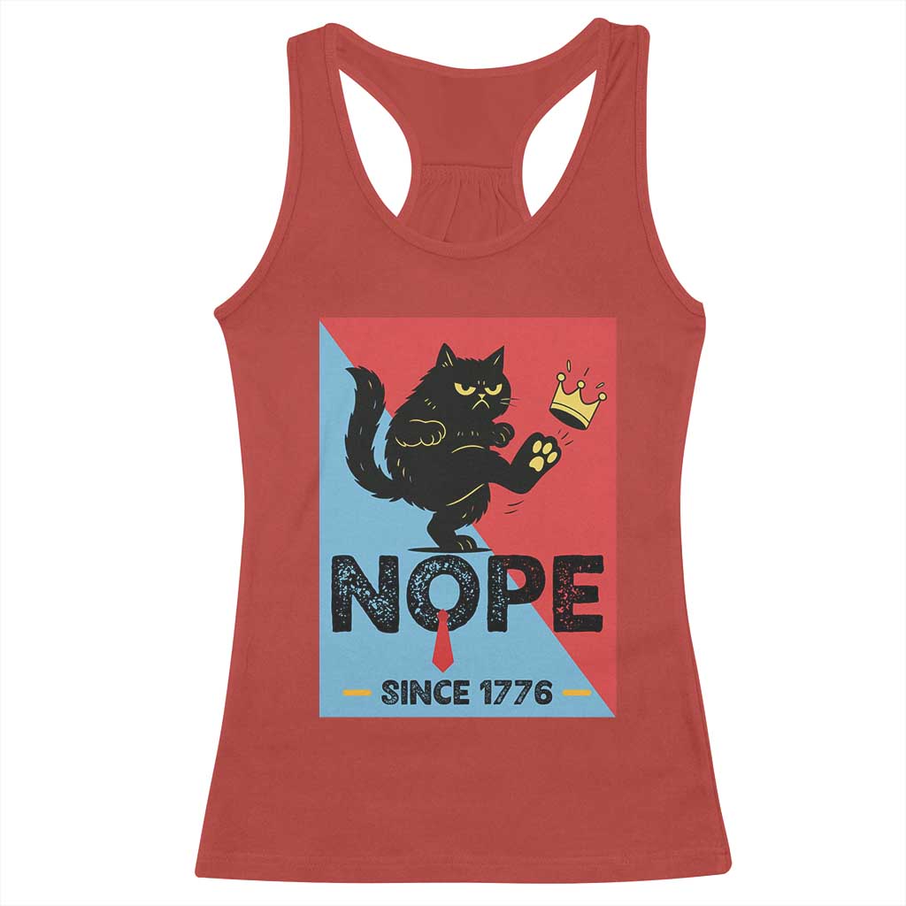Nope Since 1776 Sarcastic Black Cat Racerback Tank Top Funny No Kings In America Patriotic Protest - Wonder Print Shop