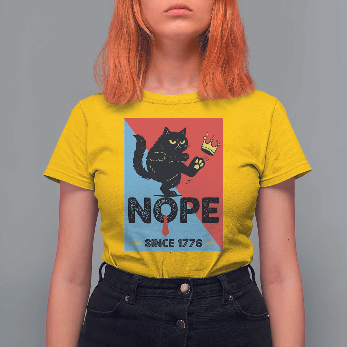 Nope Since 1776 Sarcastic Black Cat T Shirt For Women Funny No Kings In America Patriotic Protest - Wonder Print Shop